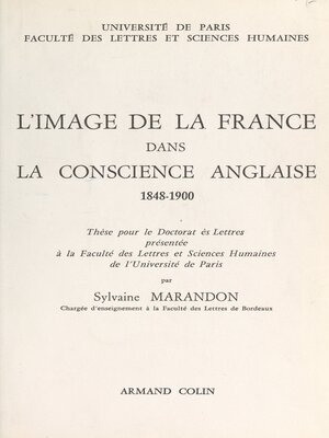 cover image of L'image de la France dans la conscience anglaise, 1848-1900